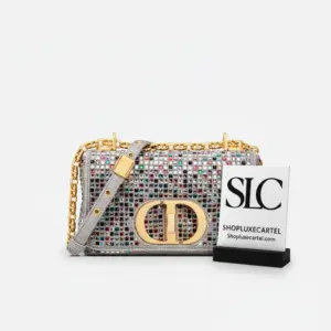Small Quilted Shoulder Bag with Multicolor Crystal Embroidery M9241
