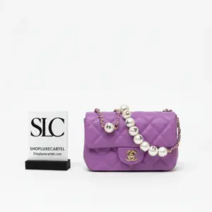 Small Quilted Shoulder Bag with Pearl Strap Purple AS1436