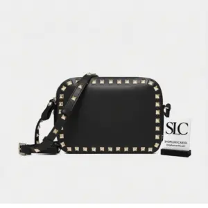 Small Rockstud Accent Calfskin Leather Crossbody Bag 0809