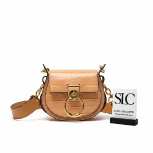 Small Saddle Crossbody Shoulder Bag in Embossed Croco A876