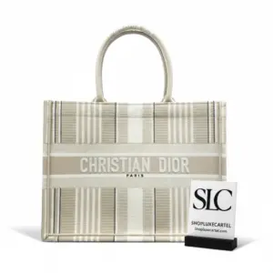 Small Structured Tote with Beige Stripes Embroidery M1296