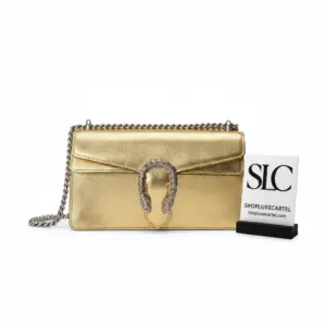 Small Tiger Clasp Shoulder Bag in Shimmering Gold Leather 499623