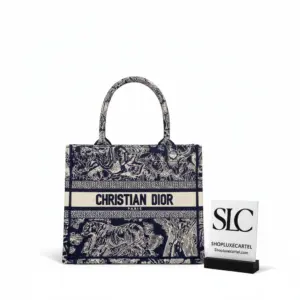 Small Toile De Jouy Embroidered Top Handle Book Tote Bag