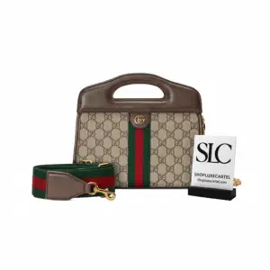 Small Tote Bag with Classic Web Stripe Detail Brown 693724