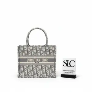 Small Travel Book Tote Bag with Oblique Embroidery Gray