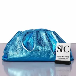 Soft Dumpling Pouch Clutch in Blue Metallic Leather 576227