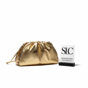 Soft Gathered Pouch 20 Clutch in Gold Metallic Leather 570927