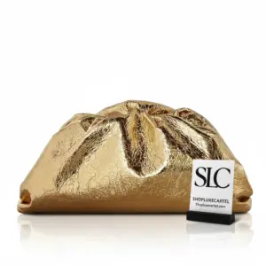Soft Gathered Pouch Clutch in Gold Metallic Leather 576227