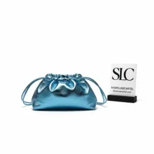Soft Voluminous Pouch 20 Clutch in Blue Metallic Leather 570927