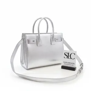 Souple Baby Day Tote in Crumpled Silver Calf Leather 477477