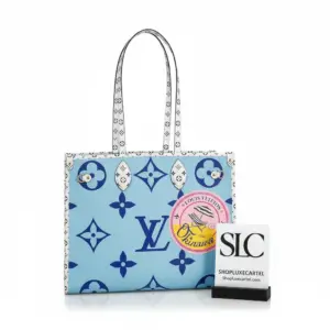 Spacious Monogram Print Onthego Tote Bag in Blue M44571