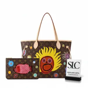 Spacious Monogram Tote Bag with Faces Print and Embroidery M46447