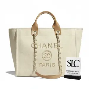Spacious Pearl Embellished Large Canvas Shopping Tote A66941