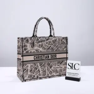 Spacious Travel Tote with Beige and Black Map Embroidery