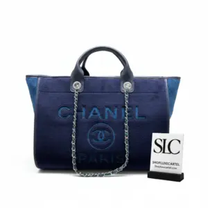 Spacious Wool Felt Deauville Style Shopping Tote Bag Blue A60598