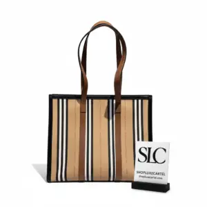 Striped Monogram E-canvas Portrait Shopper Tote Bag 80224771