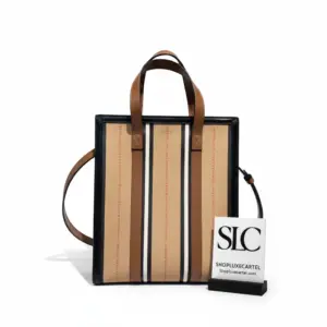 Striped Monogram Print E-Canvas Portrait North South Tote 80224761