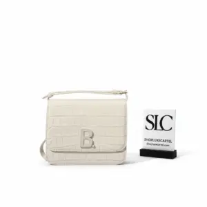 Structured B Small Shoulder Bag in Croc-Effect Leather