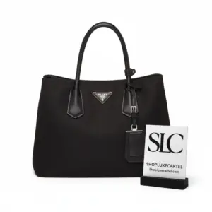 Structured Double Tote Bag in Nylon and Saffiano Leather 1BG775