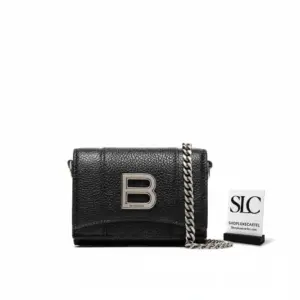 Structured Hourglass Leather Wallet with Crossbody Chain Strap