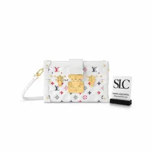 Structured Petite Malle Trunk Clutch in White Monogram Lambskin M23541