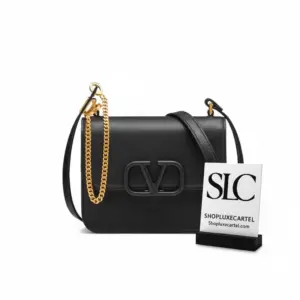 Structured V-Accent Small Shiny Calfskin Shoulder Bag 0021