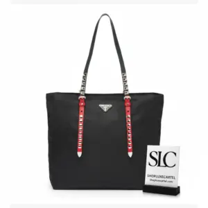Studded Black Nylon Tote Bag with Leather Details 1BG212