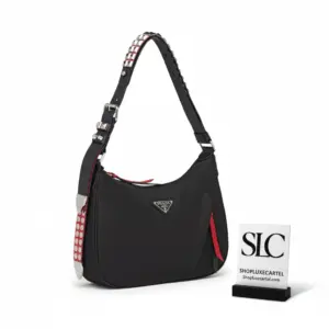 Studded Nylon Hobo Bag with Supple Leather Trim 1BC087