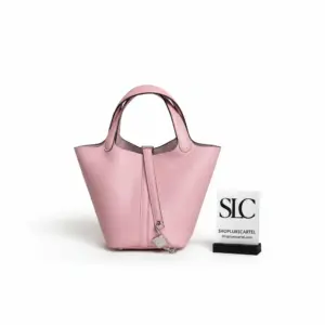 Taurillon Clemence Leather Picotin Lock Bucket Bag Rose Sakura