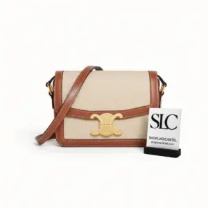 Teen Triomphe Crossbody Bag in Textile and Tan Calfskin 188423