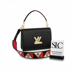 Textured Grained Leather Turn-Lock Shoulder Bag MM in Black M59027