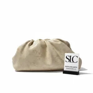 The Pouch 20 Gathered Clutch in Beige Craquele Leather 576227