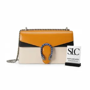 Tiger Head Buckle Small Shoulder Bag in Orange Leather 400249