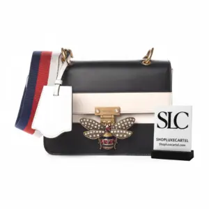 Two-Tone Leather Bee Accent Top Handle Shoulder Bag 476542