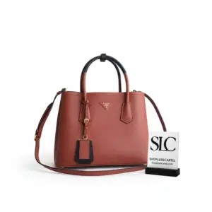 Two-Tone Saffiano Leather Double Top Handle Tote Bag 1BG775 Rosewood Black