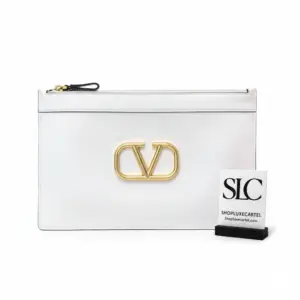 V-Ring Signature Leather Clutch Evening Pouch A0269