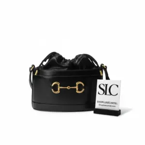Vintage Style 1955 Horsebit Black Leather Bucket Bag 602118