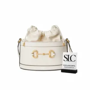 Vintage Style 1955 Horsebit Shoulder Bucket Bag White 602118