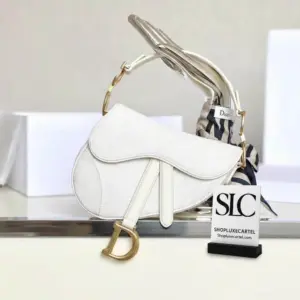 Vintage Style Mini Saddle Bag in White Oblique Jacquard M0447