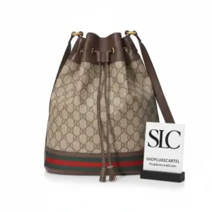 Vintage Style Monogram Print Web Detail Bucket Bag 540457