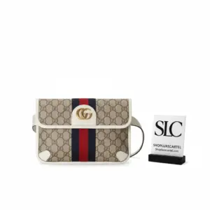 Vintage Style Monogram Print Web Stripe Belt Bag 674081