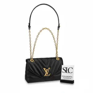 Wavy Quilted Leather Chain Shoulder Bag in Black M58552