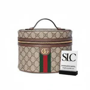 Web Stripe Monogram Print Dome Cosmetic Travel Case 611001