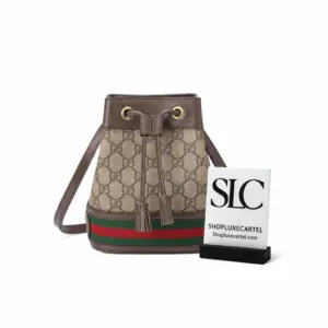 Web Stripe Monogram Print Small Bucket Shoulder Bag 550620