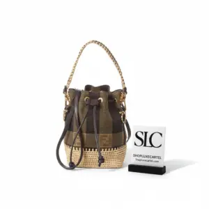 Woven Canvas and Raffia Mon Tresor Mini Bucket Bag 2028