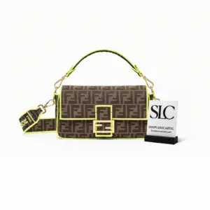Woven Fabric Shoulder Bag with FF Motif Embroidery 8BR600