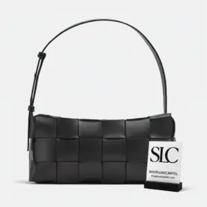 Woven Padded Leather Brick Cassette Crossbody Bag Black