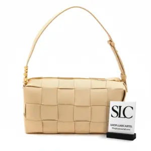 Woven Padded Leather Cassette Style Crossbody Shoulder Bag Beige