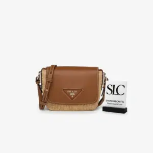 Woven Raffia and Leather Flap Shoulder Bag 1BD243