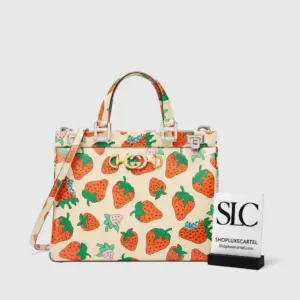 Zumi Strawberry Print Medium Leather Top Handle Bag 564714
